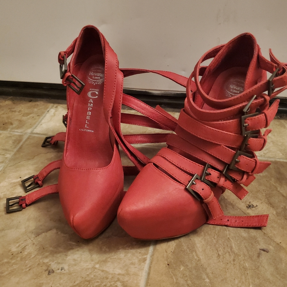 JEFFREY CAMPBELL ZIP 2 BRICK RED SUEDE PLATFORM WEDGES - Picture 7 of 15